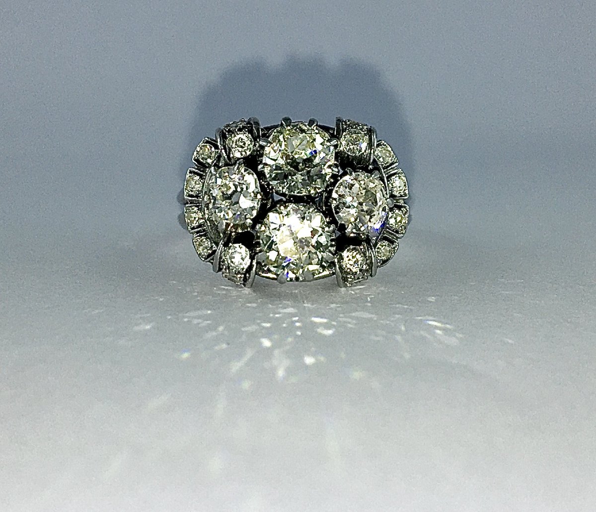 Ring Pavage De Diamants Taille Ancienne Sur Platine-photo-3
