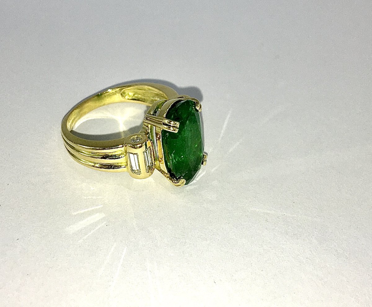 Certified Zambian Emerald And Diamond Ring On Yellow Gold-photo-4