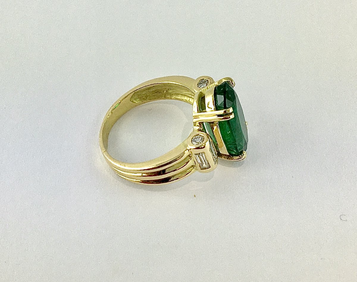 Certified Zambian Emerald And Diamond Ring On Yellow Gold-photo-5