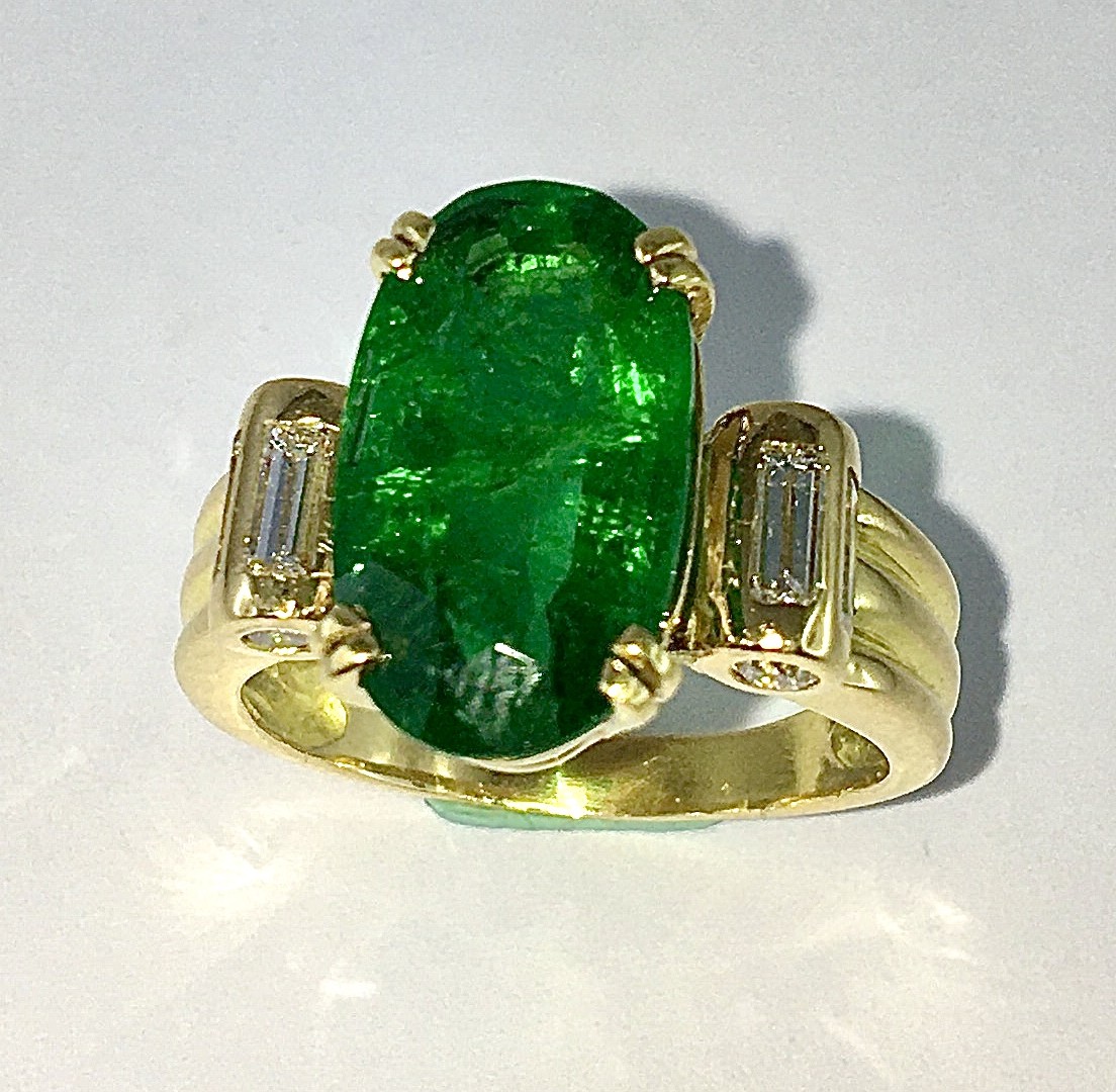 Certified Zambian Emerald And Diamond Ring On Yellow Gold