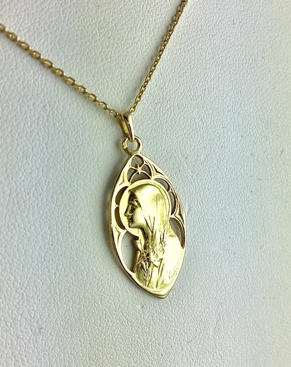 Pendant Medal Virgin In Mandorla Style Belle Epoque Yellow Gold-photo-4