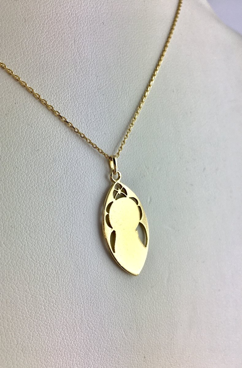 Pendant Medal Virgin In Mandorla Style Belle Epoque Yellow Gold-photo-5