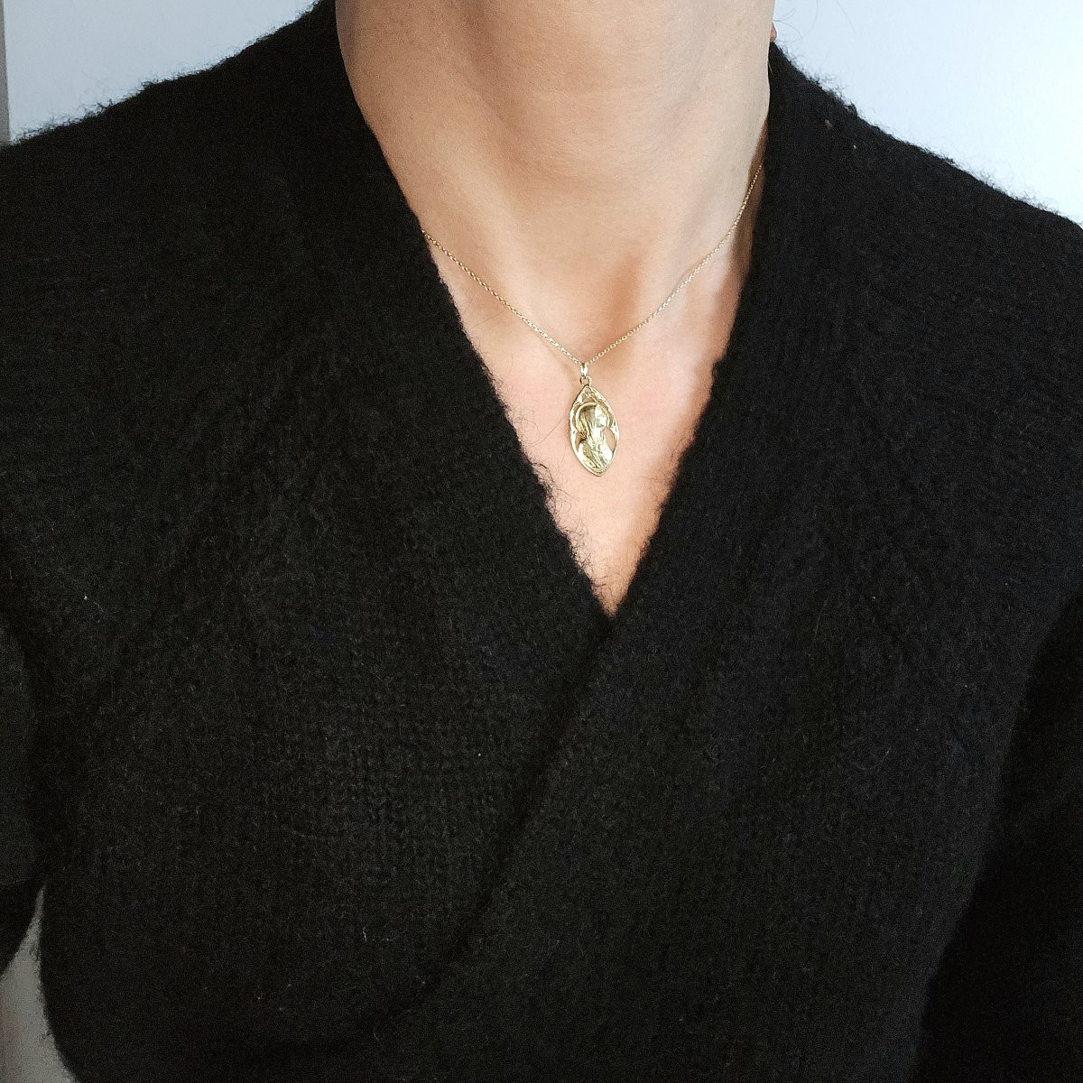 Pendant Medal Virgin In Mandorla Style Belle Epoque Yellow Gold-photo-7