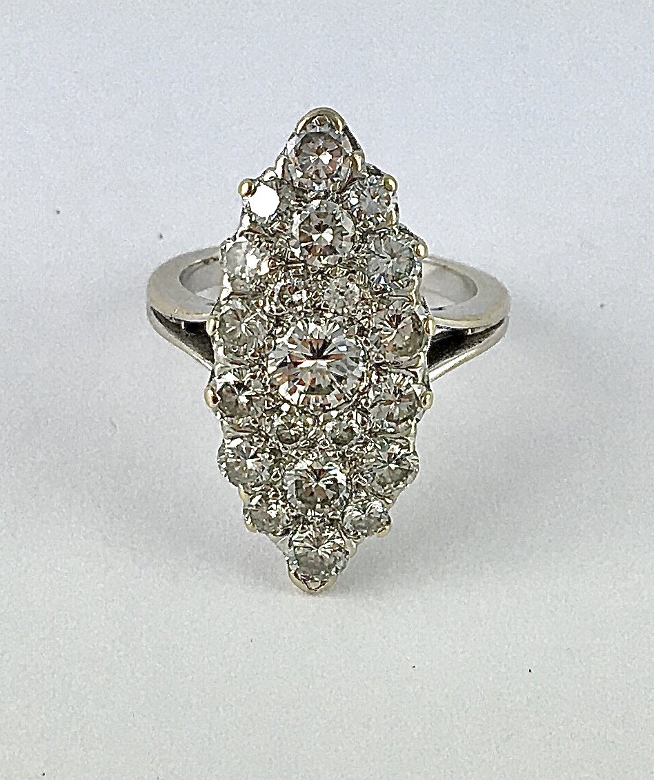 Bague Marquise Diamants Taille Brillant sur Or Blanc-photo-2