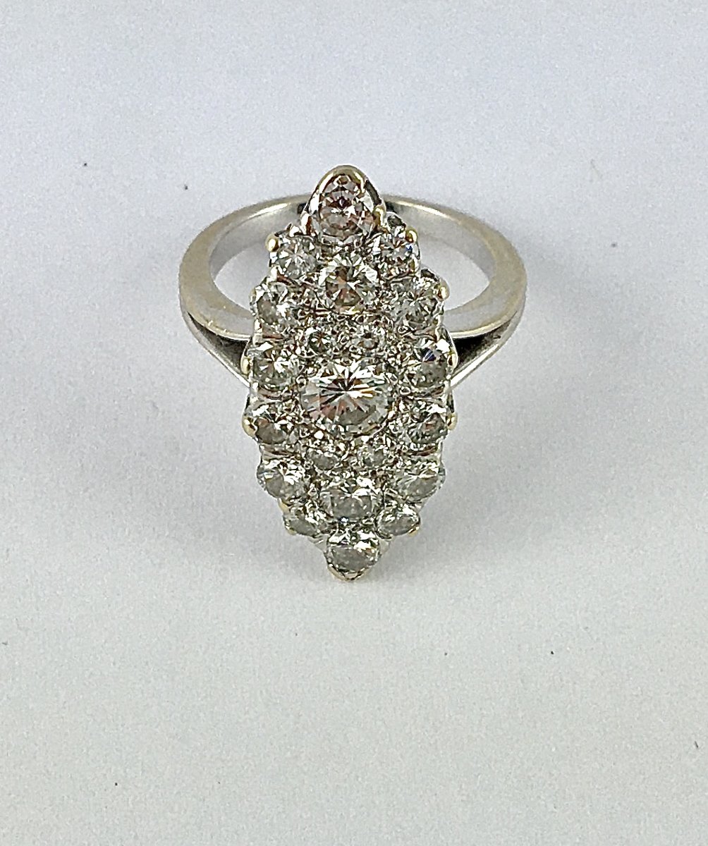 Bague Marquise Diamants Taille Brillant sur Or Blanc-photo-3