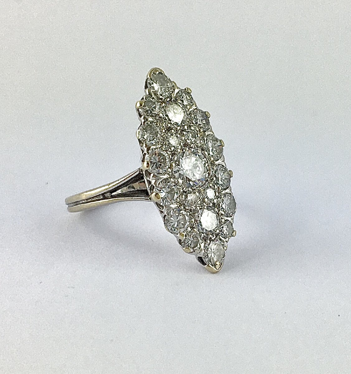 Bague Marquise Diamants Taille Brillant sur Or Blanc-photo-1