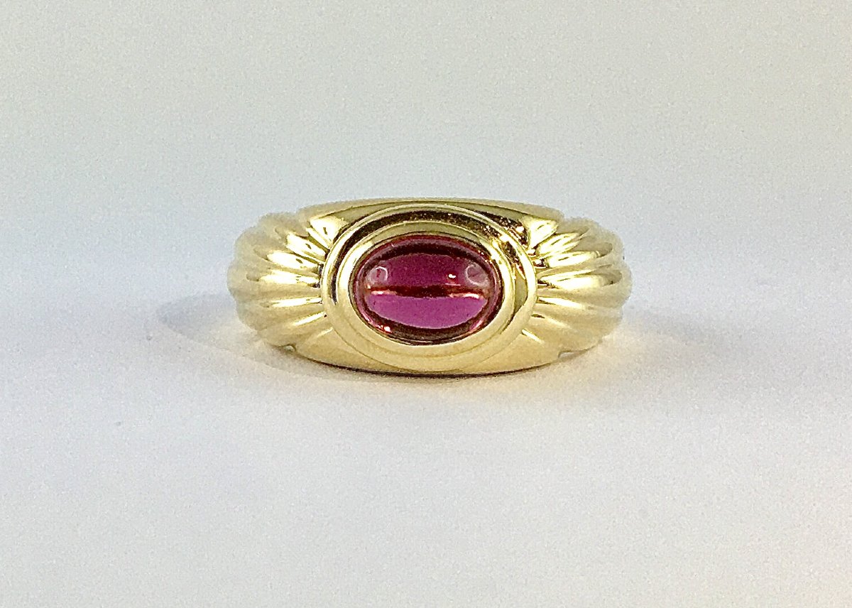 Bague Boucheron “Jaïpur” Tourmaline Rose Cabochon Sur Or Jaune-photo-2