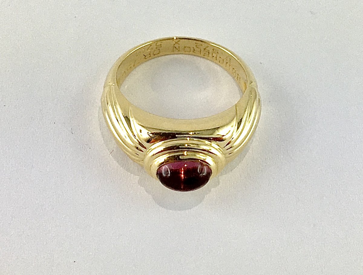 Bague Boucheron “Jaïpur” Tourmaline Rose Cabochon Sur Or Jaune-photo-3