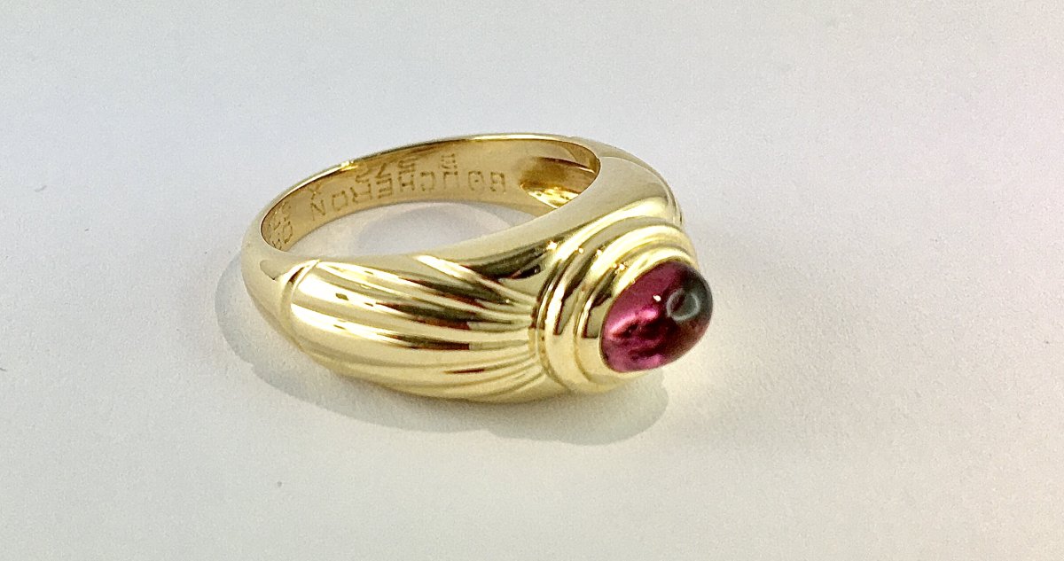 Bague Boucheron “Jaïpur” Tourmaline Rose Cabochon Sur Or Jaune-photo-4