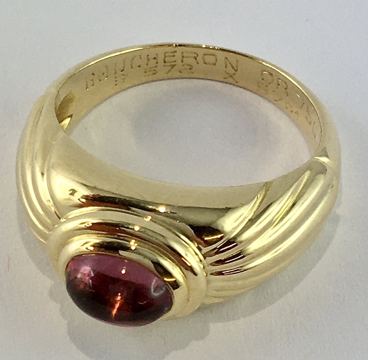 Bague Boucheron “Jaïpur” Tourmaline Rose Cabochon Sur Or Jaune-photo-5