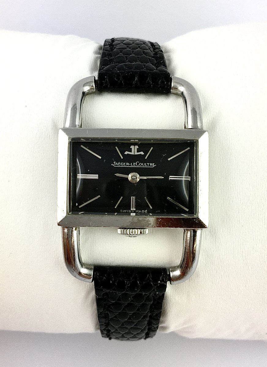 Ladies' Watch Jaeger Lecoultre Etrier Années 60 Acier Sur Cuir, Mechanical, Black Dial-photo-2