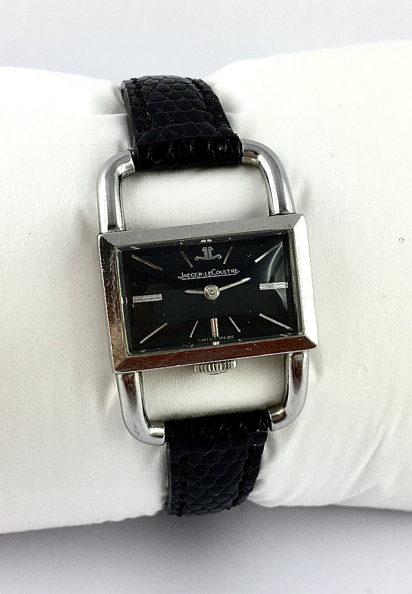 Ladies' Watch Jaeger Lecoultre Etrier Années 60 Acier Sur Cuir, Mechanical, Black Dial-photo-3