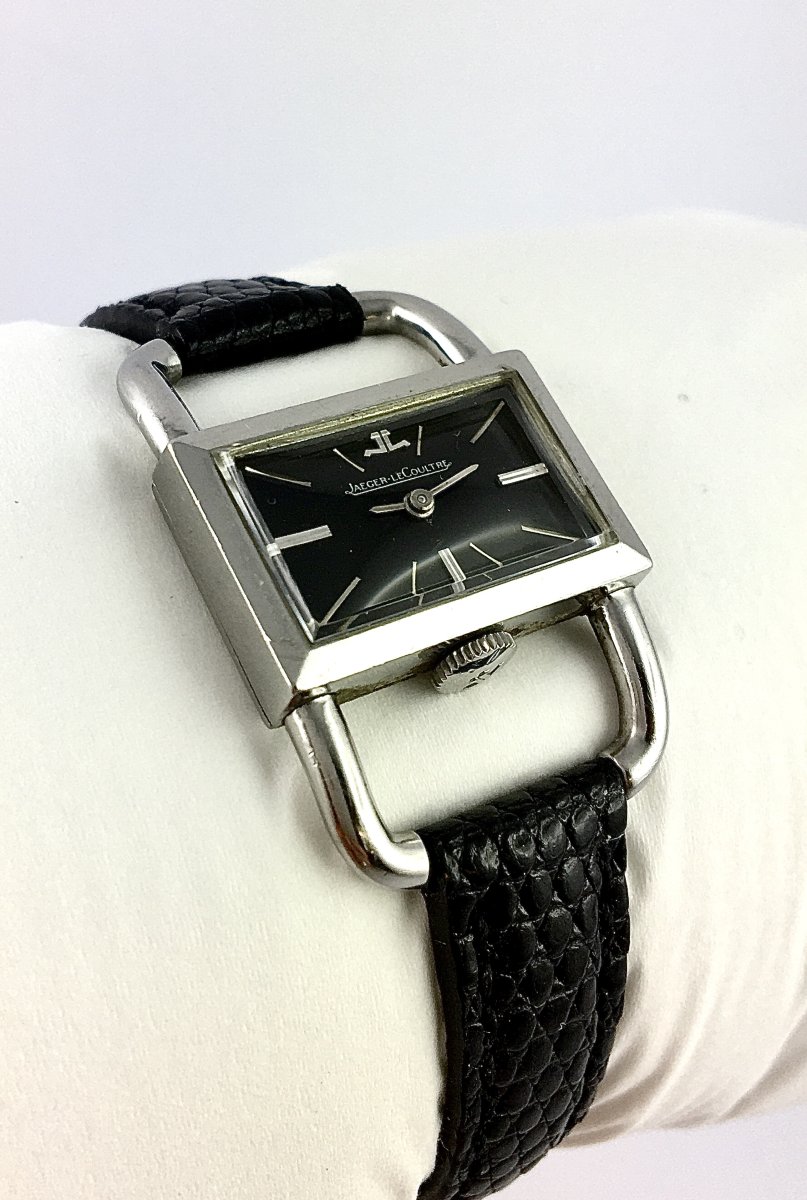 Ladies' Watch Jaeger Lecoultre Etrier Années 60 Acier Sur Cuir, Mechanical, Black Dial-photo-4