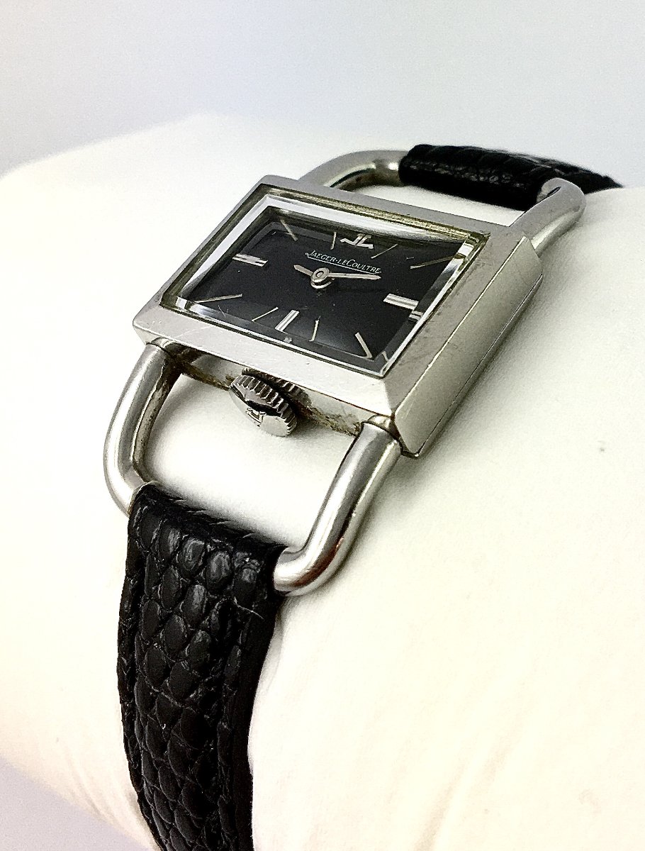 Ladies' Watch Jaeger Lecoultre Etrier Années 60 Acier Sur Cuir, Mechanical, Black Dial-photo-2
