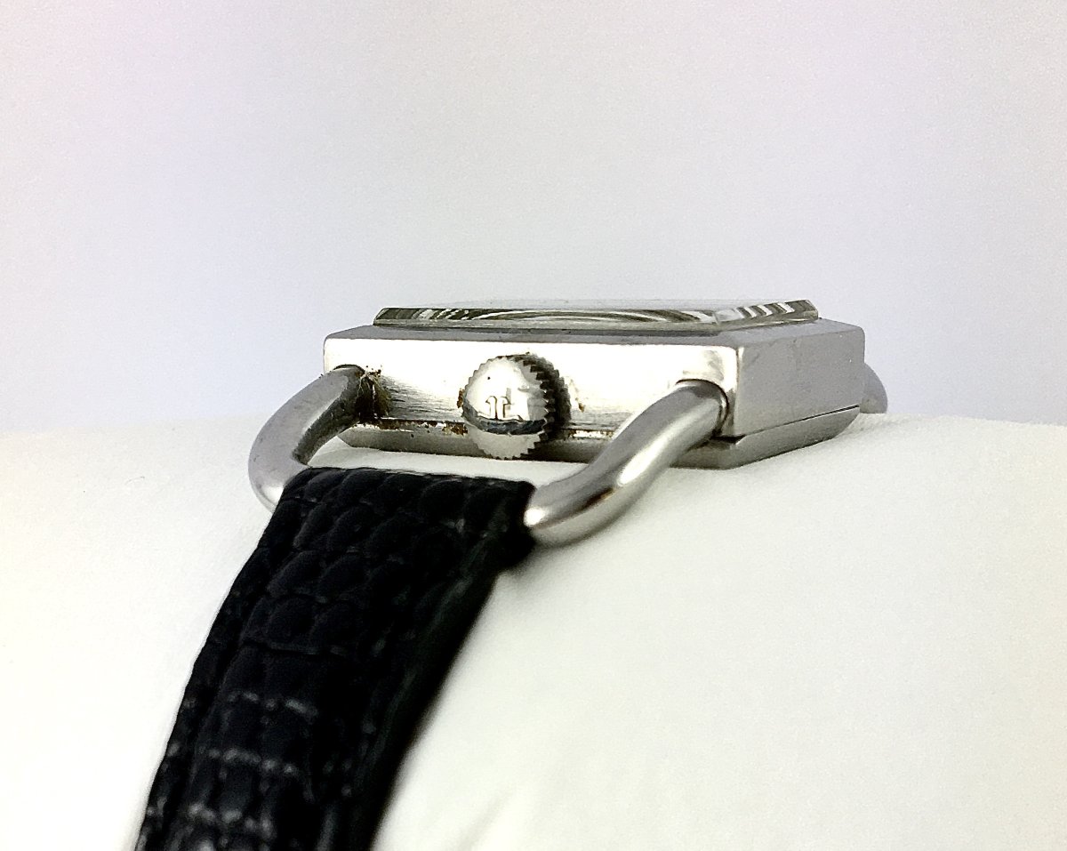 Ladies' Watch Jaeger Lecoultre Etrier Années 60 Acier Sur Cuir, Mechanical, Black Dial-photo-3