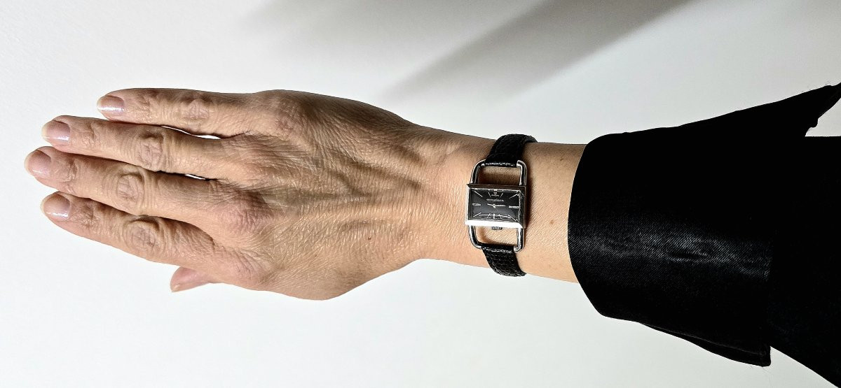 Ladies' Watch Jaeger Lecoultre Etrier Années 60 Acier Sur Cuir, Mechanical, Black Dial-photo-6