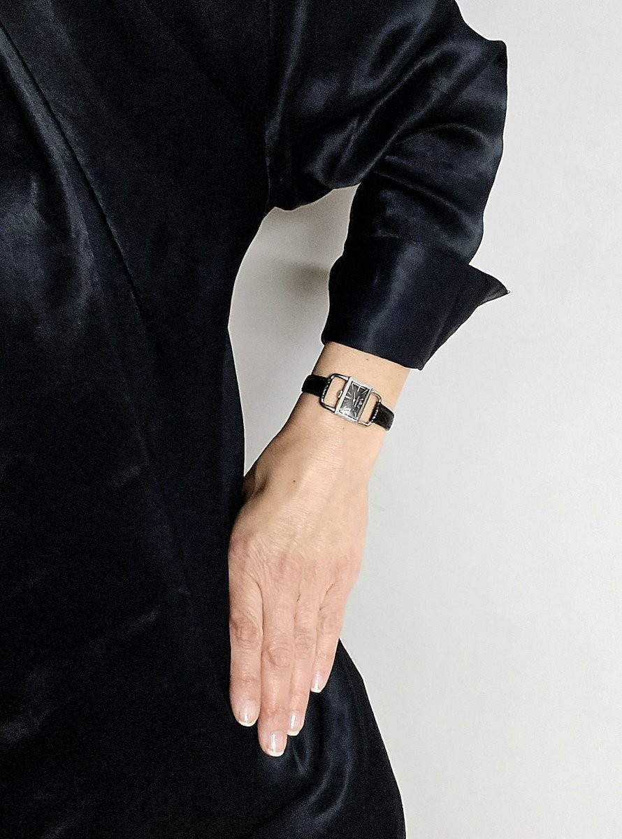 Ladies' Watch Jaeger Lecoultre Etrier Années 60 Acier Sur Cuir, Mechanical, Black Dial-photo-8