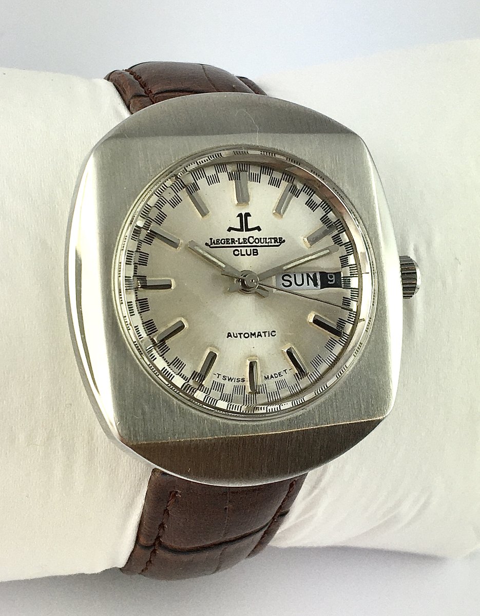 Montre Jaeger LeCoultre Club Automatique Années 70 Acier/ Cuir, Jour et Date, Verre Facetté-photo-3