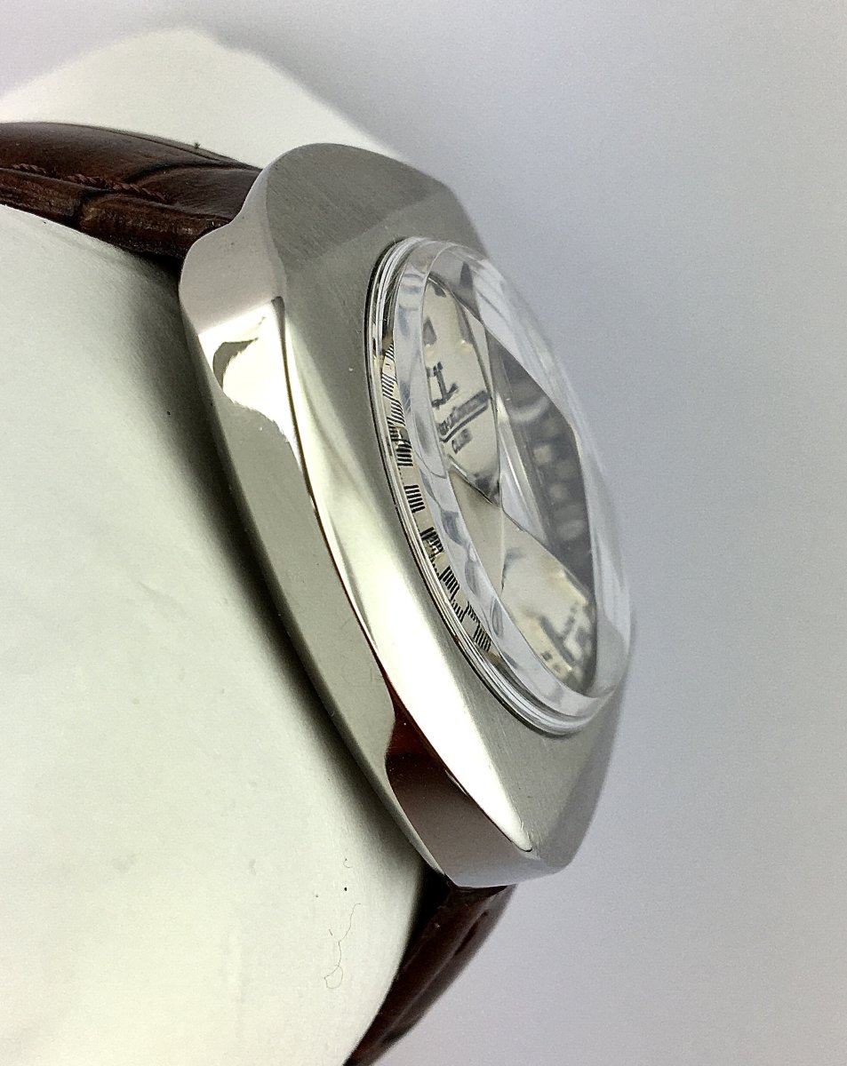 Montre Jaeger LeCoultre Club Automatique Années 70 Acier/ Cuir, Jour et Date, Verre Facetté-photo-2