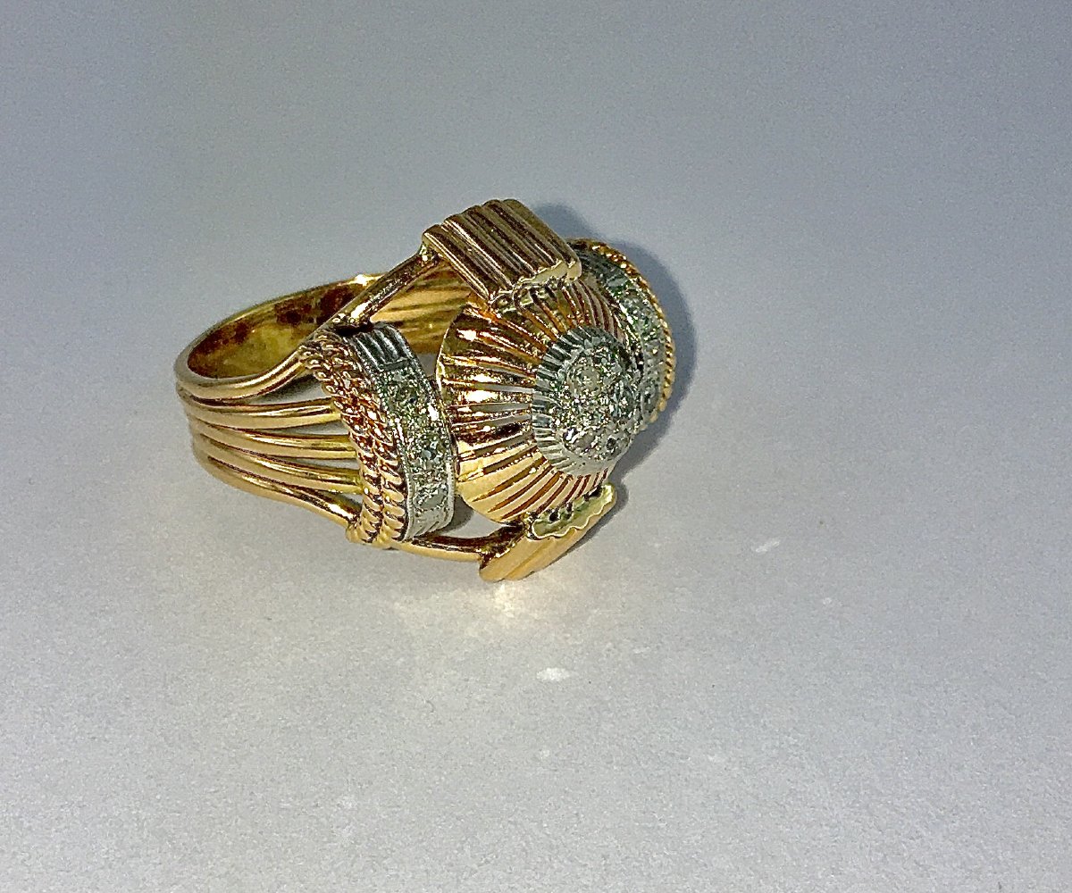 50's Dome Wire Ring, Diamond Pavé On Rose Gold And Platinum-photo-1