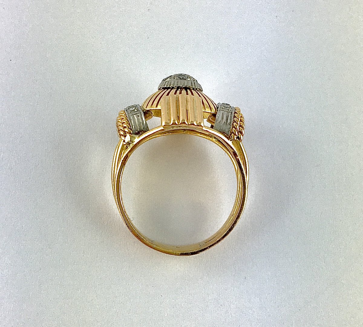 50's Dome Wire Ring, Diamond Pavé On Rose Gold And Platinum-photo-5