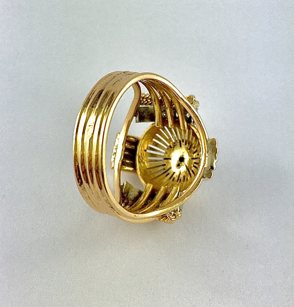 50's Dome Wire Ring, Diamond Pavé On Rose Gold And Platinum-photo-6
