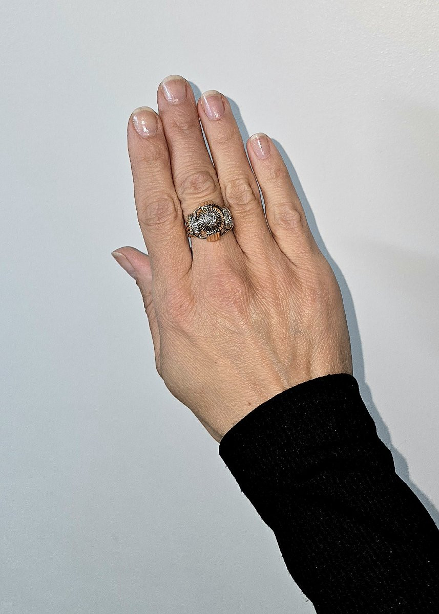 50's Dome Wire Ring, Diamond Pavé On Rose Gold And Platinum-photo-7