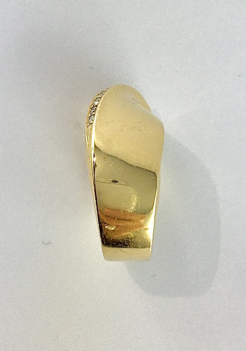 Ring Twisted Ribbon Bow Effect Line Of Diamonds On Yellow Gold-photo-3