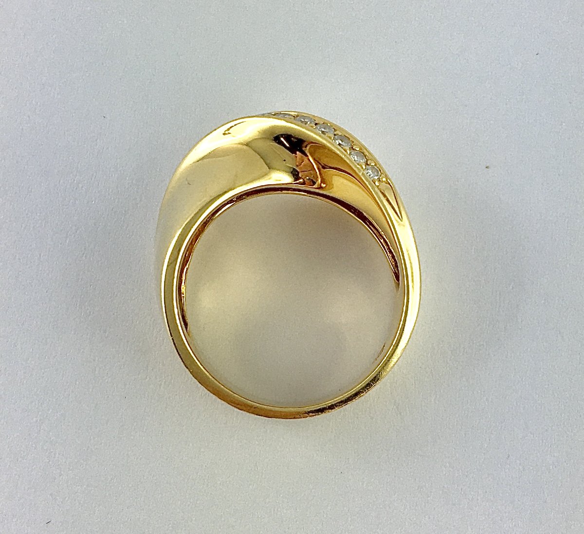 Ring Twisted Ribbon Bow Effect Line Of Diamonds On Yellow Gold-photo-5