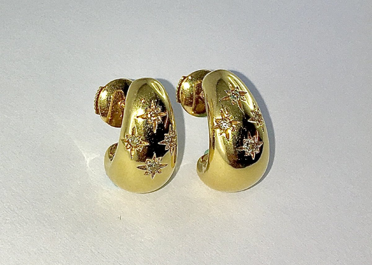 Half-creole Earrings Constellation Drops Diamonds On Yellow Gold-photo-1