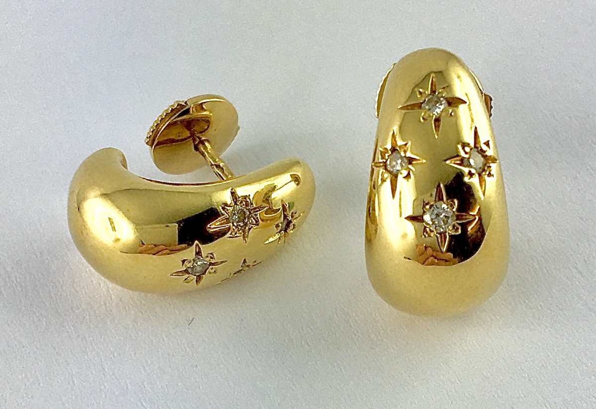 Half-creole Earrings Constellation Drops Diamonds On Yellow Gold
