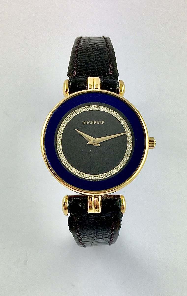 Montre de Dame Bucherer 2010 Plaquée Sur Cuir, Quartz, Ultra Plate-photo-3