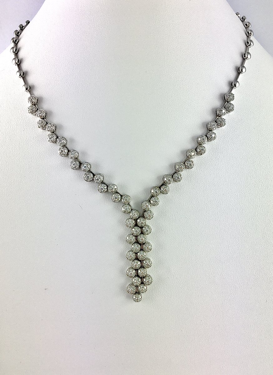 Collier Cravate Pavages Dômes de Diamants sur Or Blanc-photo-2