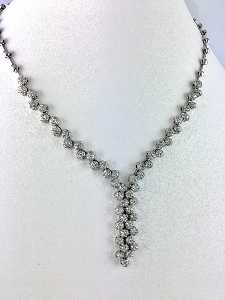 Collier Cravate Pavages Dômes de Diamants sur Or Blanc-photo-4