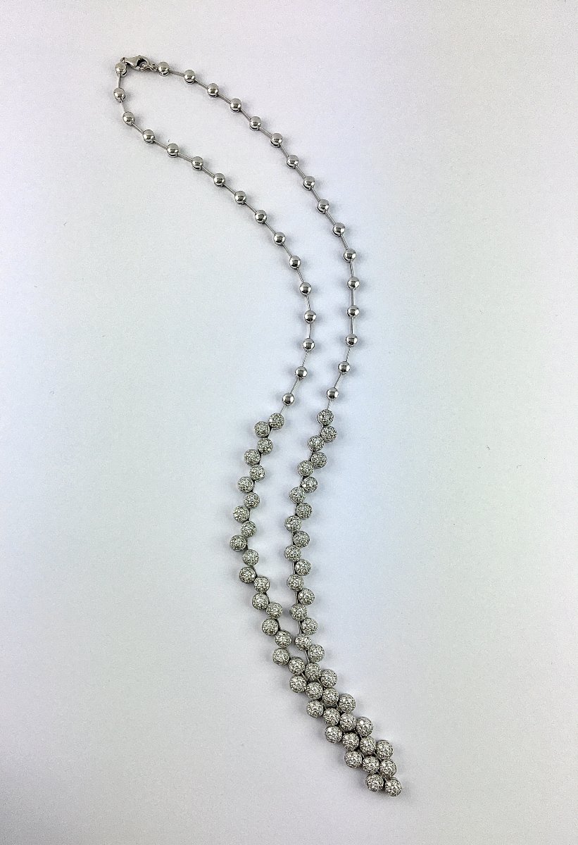 Collier Cravate Pavages Dômes de Diamants sur Or Blanc-photo-2