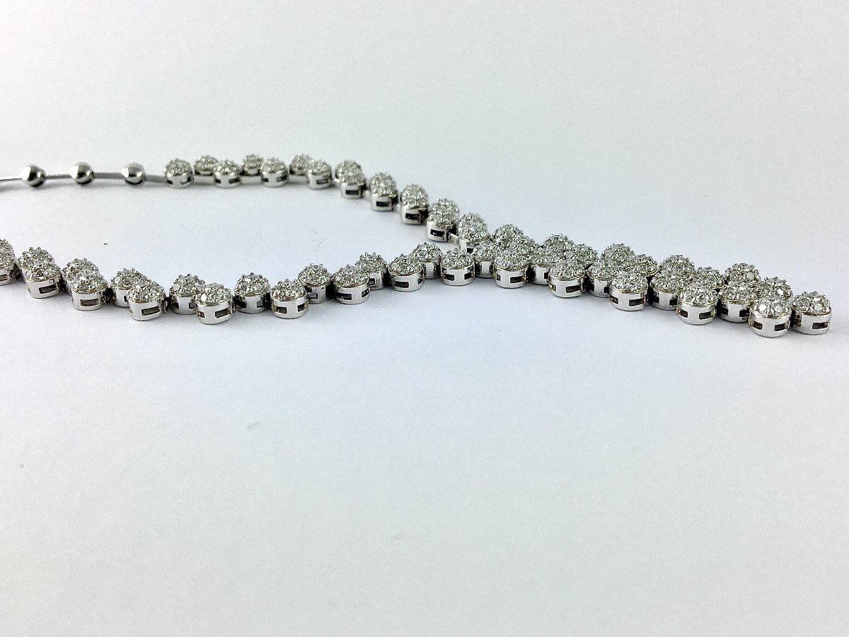 Collier Cravate Pavages Dômes de Diamants sur Or Blanc-photo-3