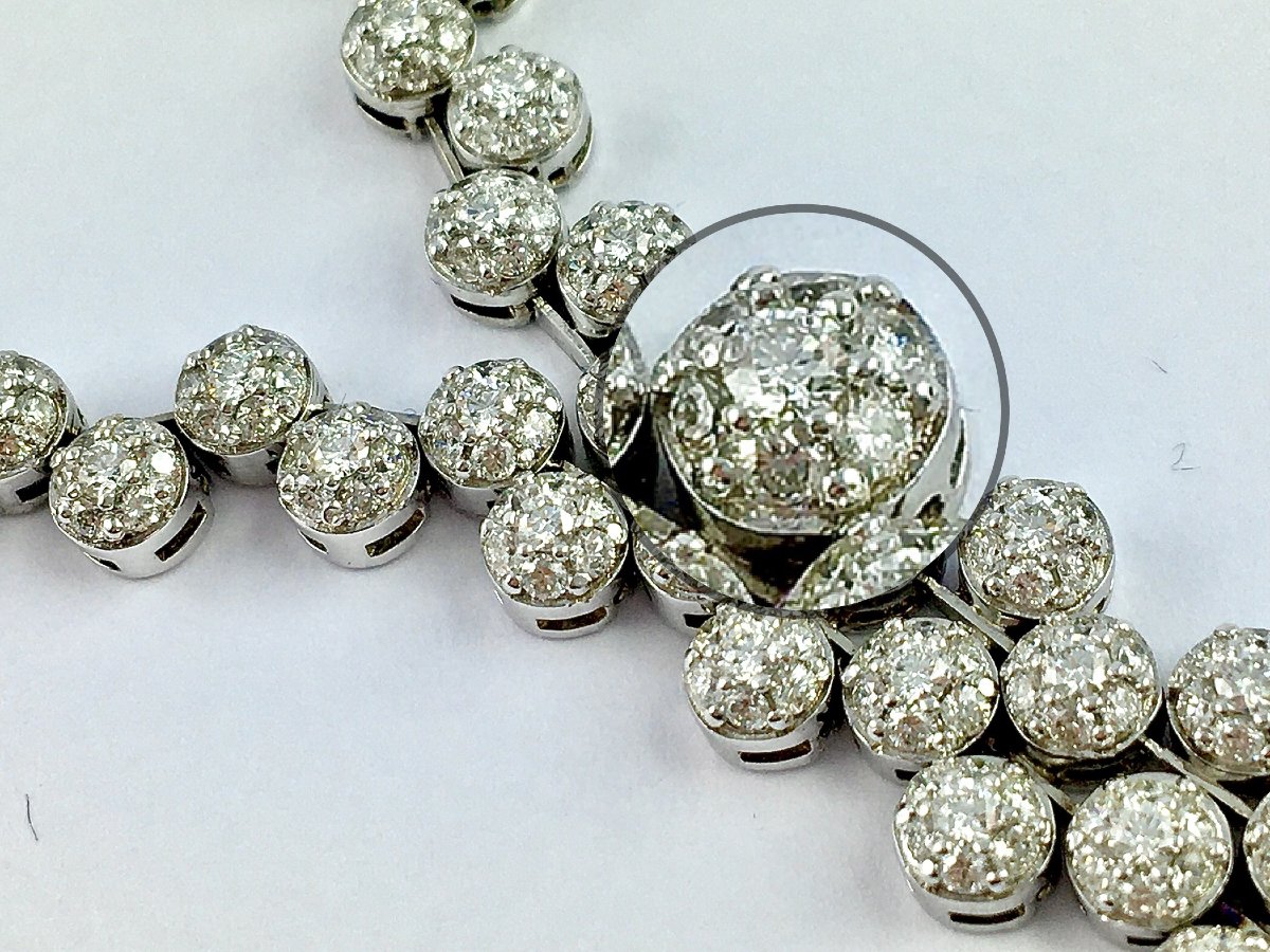 Collier Cravate Pavages Dômes de Diamants sur Or Blanc-photo-5