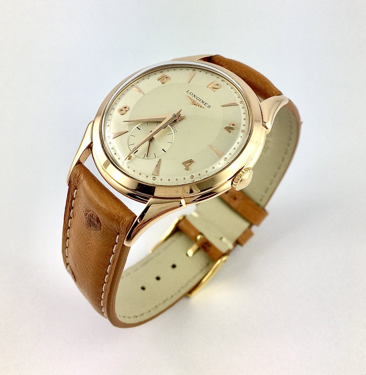Montre Longines Années 1950 Automatique  en Or Rose-photo-3