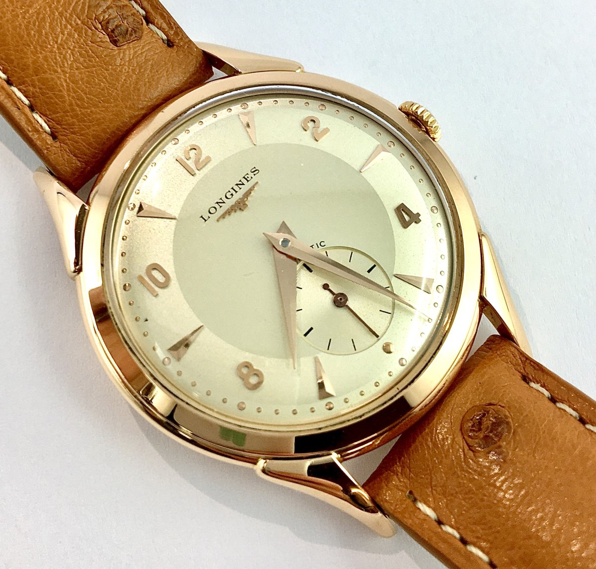 Montre Longines Années 1950 Automatique  en Or Rose-photo-4