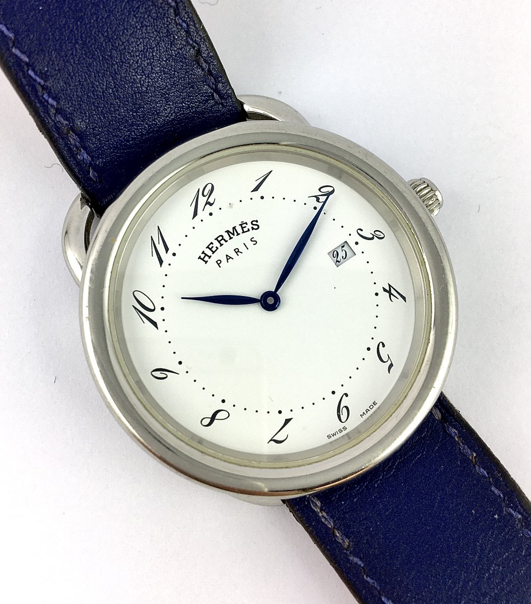 Hermès Arceau Grand Modèle 2010 Quartz Acier On Original Leather Watch-photo-3
