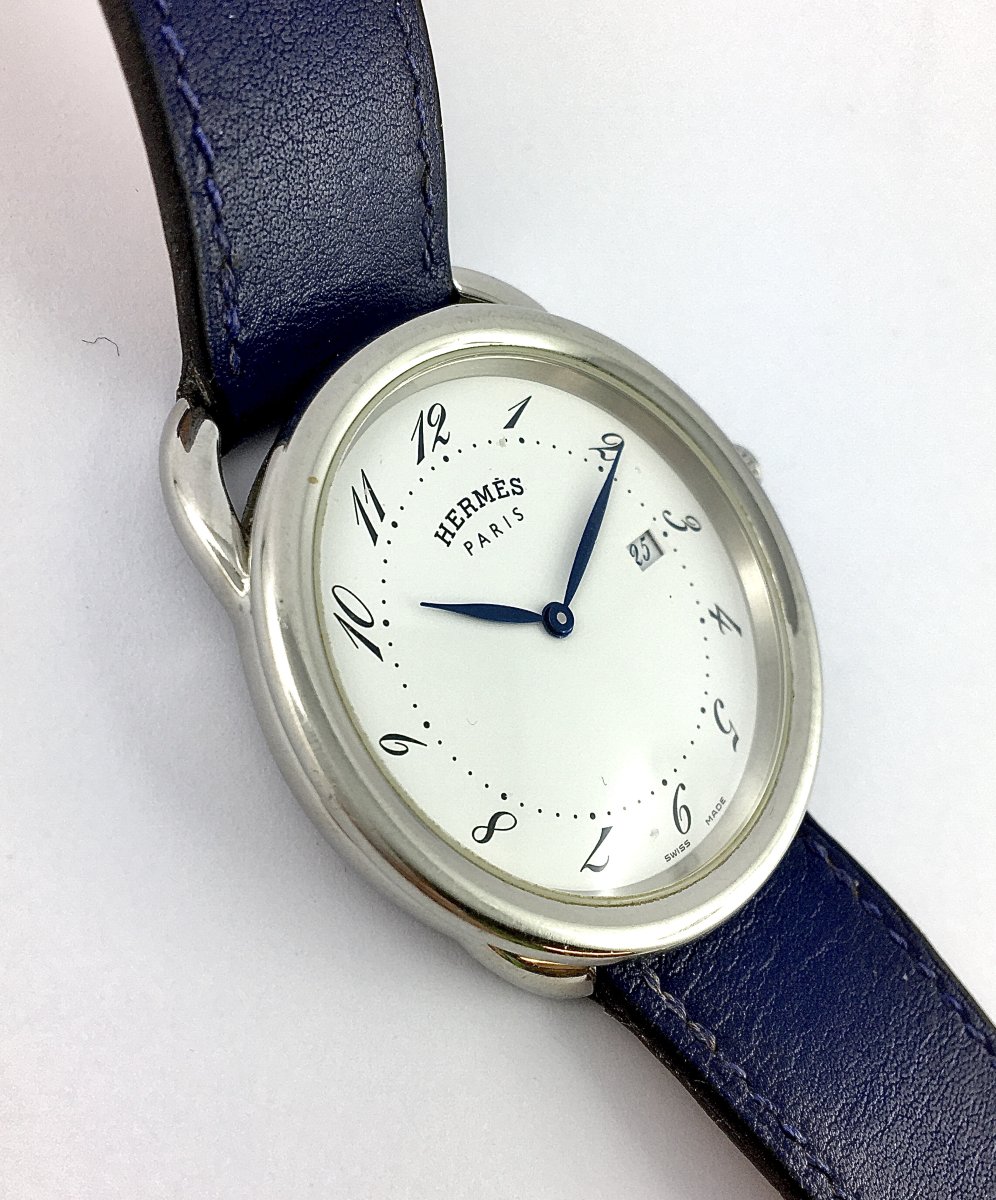 Hermès Arceau Grand Modèle 2010 Quartz Acier On Original Leather Watch-photo-4