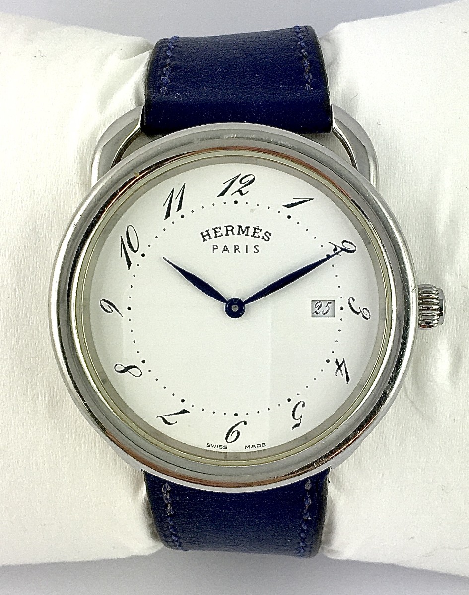 Hermès Arceau Grand Modèle 2010 Quartz Acier On Original Leather Watch