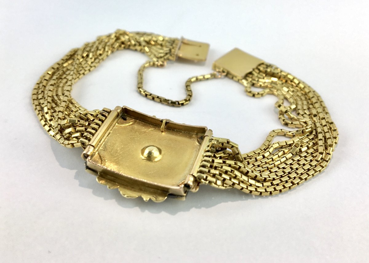 19th Century 1st Empire Napoleon Emerald And Fine Pearls On Yellow Gold Multirank Bracelet-photo-4