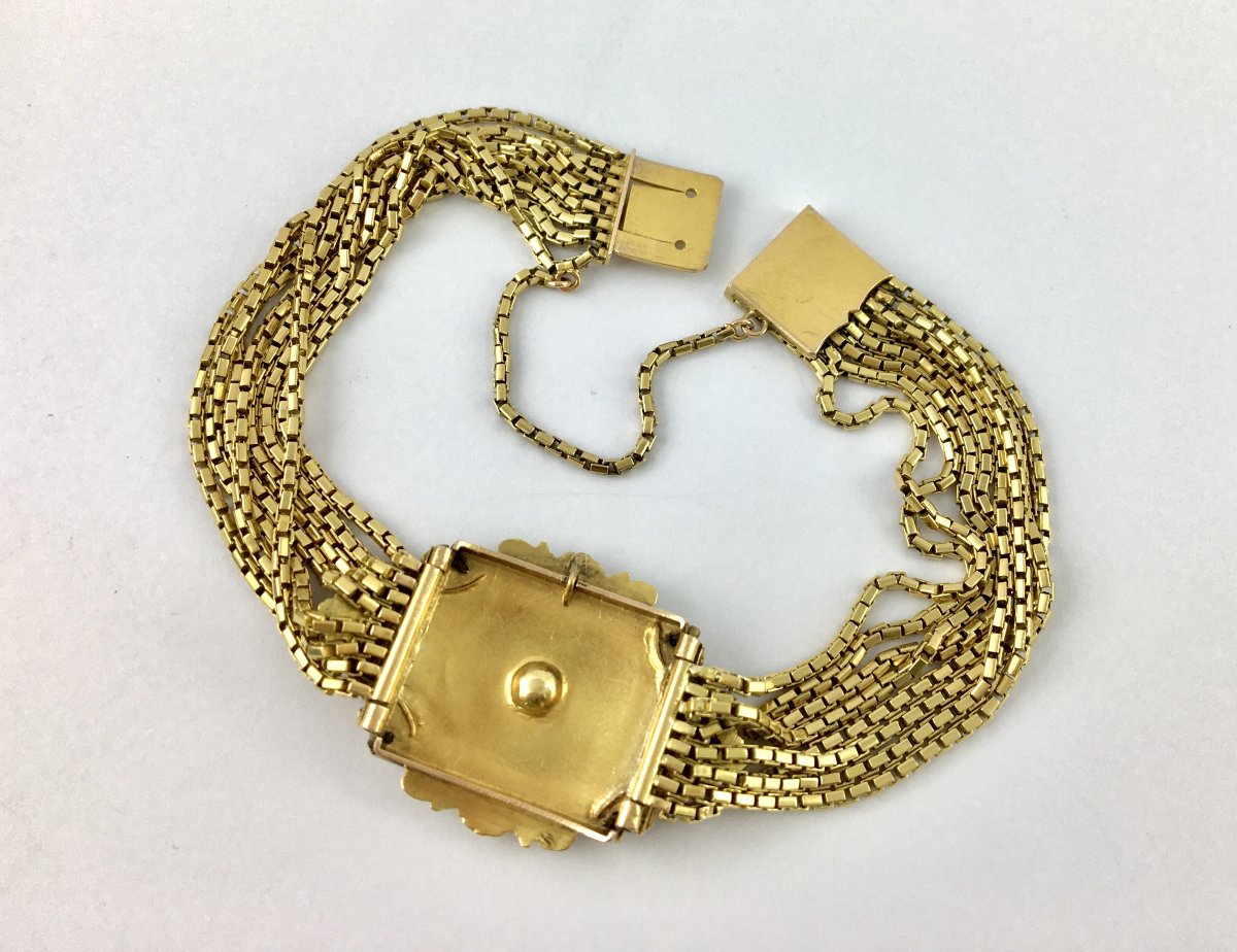 19th Century 1st Empire Napoleon Emerald And Fine Pearls On Yellow Gold Multirank Bracelet-photo-5