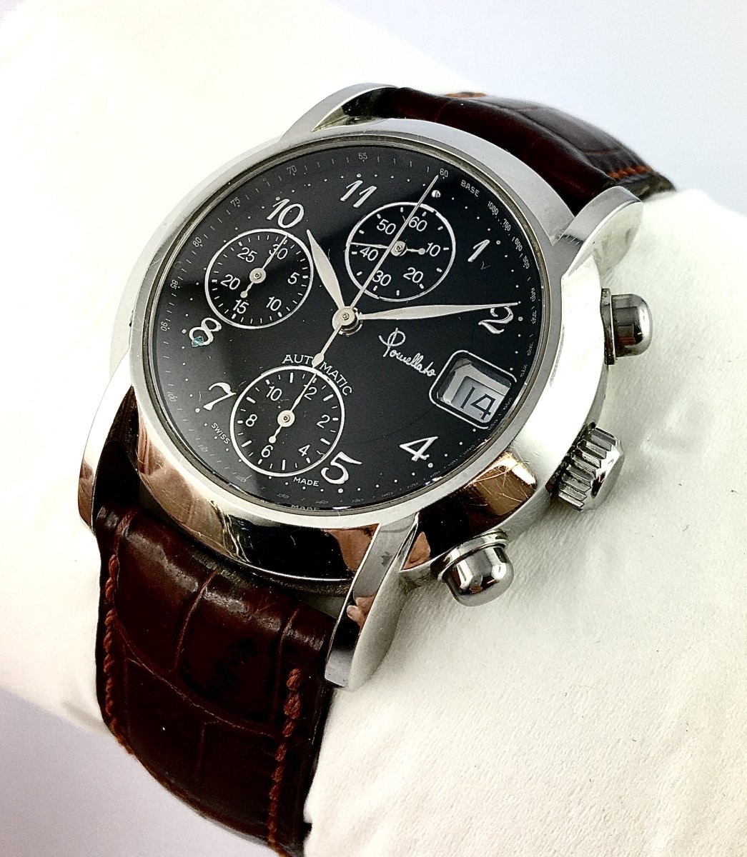 Pomellato Chrono Steel Black Dial Automatic Dato Watch From 2010-photo-3