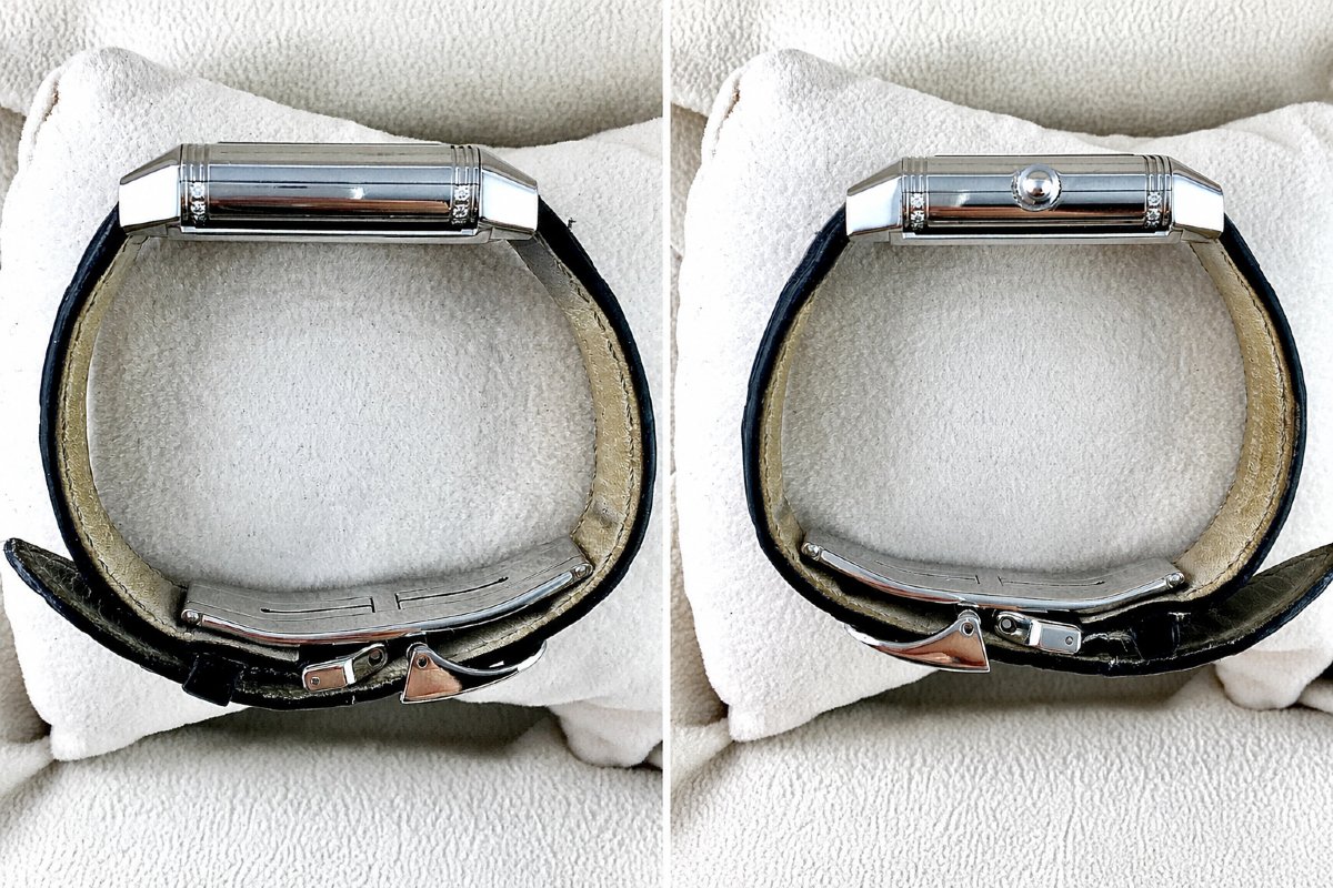 Montre Jaeger-LeCoultre Reverso Dame Duetto Diamants Mécanique 1000H Acier/Cuir Boîte & Papiers-photo-3