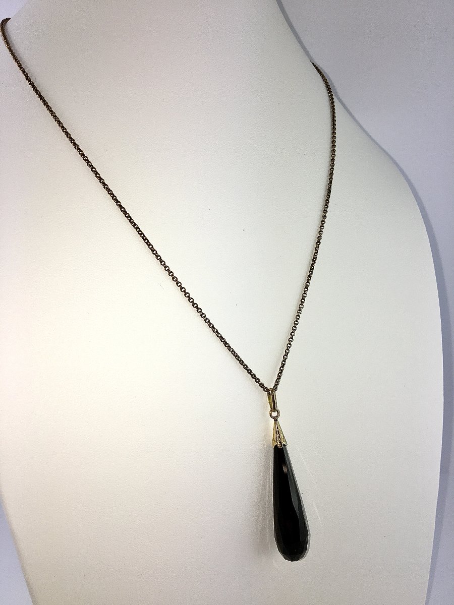 Pendentif Important Jais Forme Poire Facetté en Briolette sur Or Jaune-photo-5