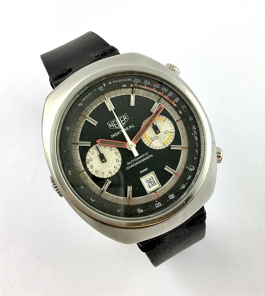 Heuer Montreal Automatic Steel Chronograph Watch - Caliber 12 - 1970s-photo-2