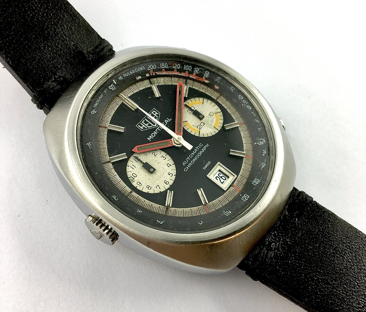 Heuer Montreal Automatic Steel Chronograph Watch - Caliber 12 - 1970s-photo-4