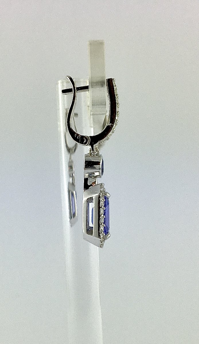Emerald-cut Tanzanites And Diamonds On White Gold Earrings-photo-4